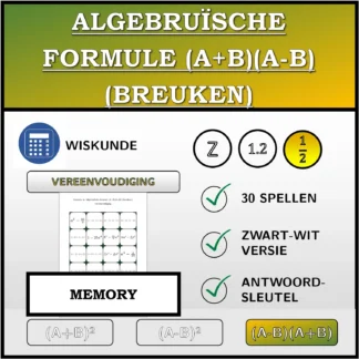 Memory: Algebruïsche formule (A+B)(A-B) (breuken), vereenvoudiging