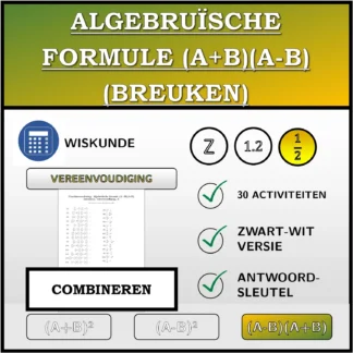 Combineeroefening: Algebruïsche formule (A+B)(A-B) (breuken), vereenvoudiging