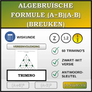 Trimino: Algebruïsche formule (A+B)(A-B) (breuken), vereenvoudiging