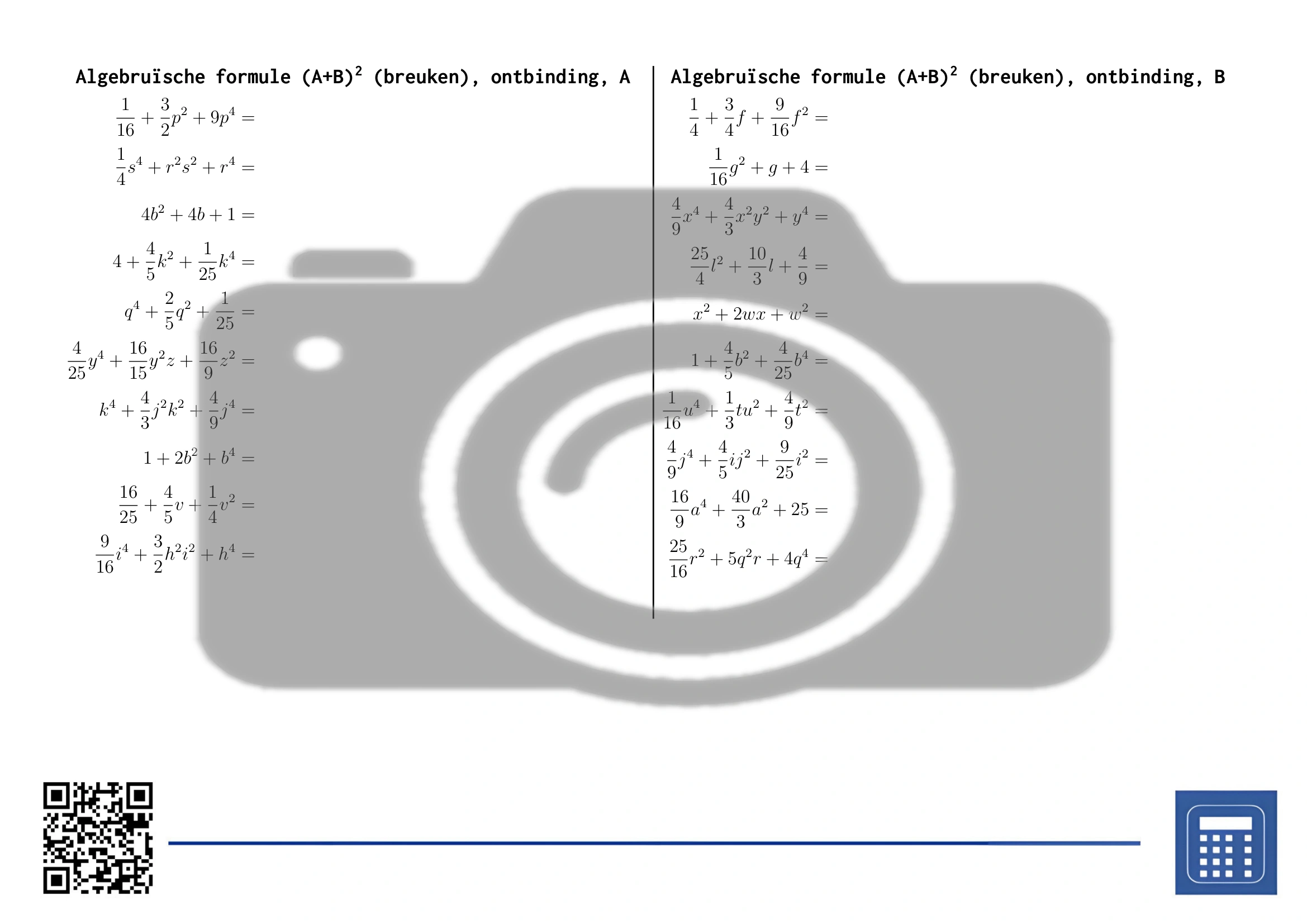 Werkblad: Algebruïsche formule (A+B)² (breuken), ontbinding - Afbeelding 2