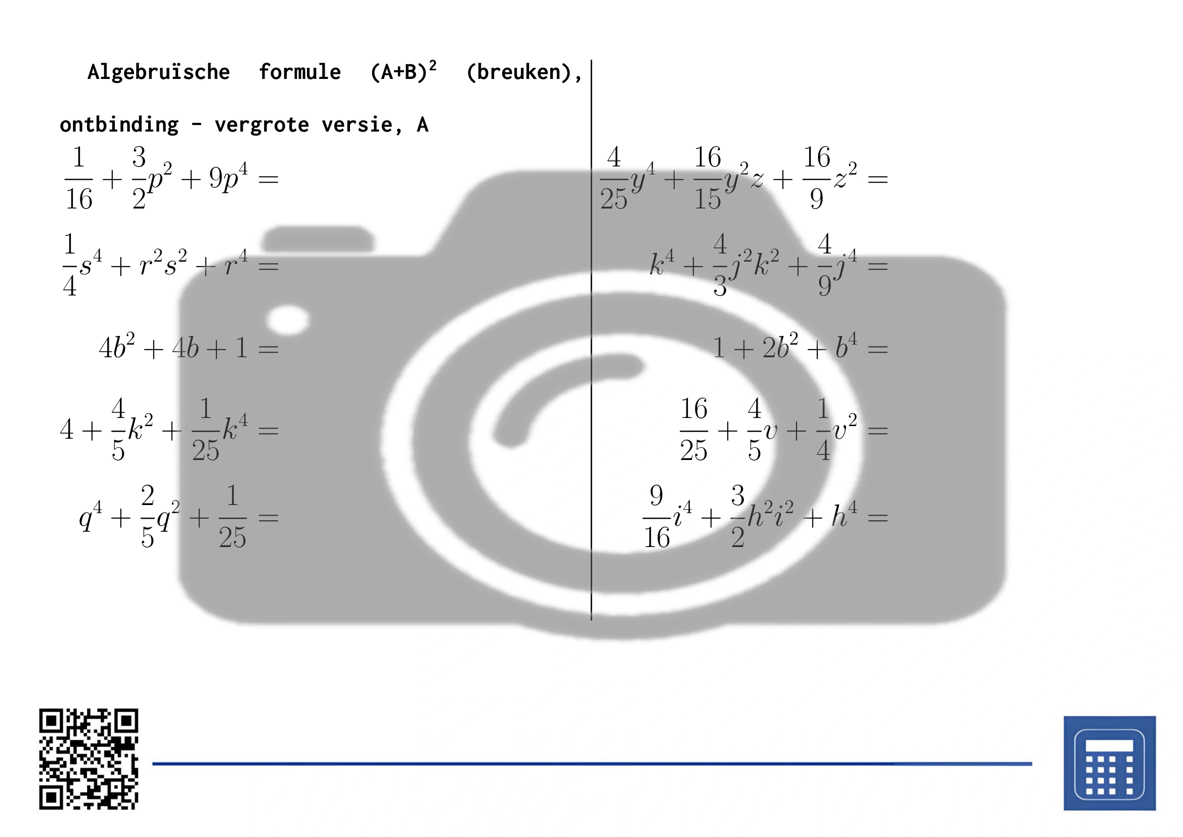 Werkblad: Algebruïsche formule (A+B)² (breuken), ontbinding - Afbeelding 3
