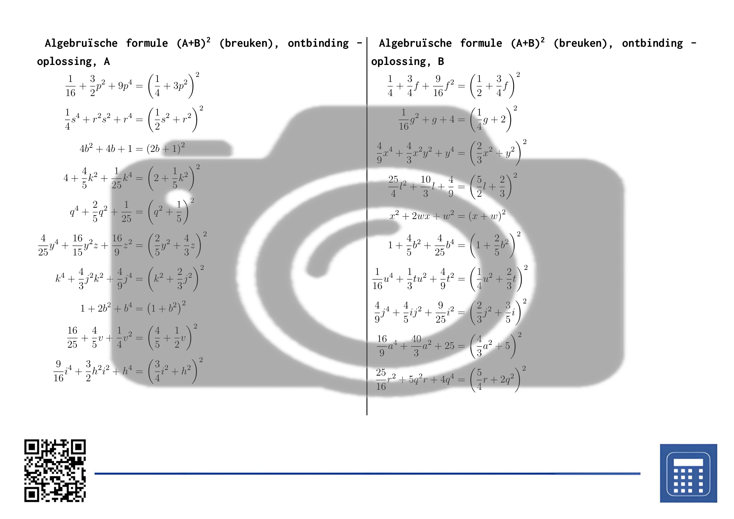 Werkblad: Algebruïsche formule (A+B)² (breuken), ontbinding - Afbeelding 4
