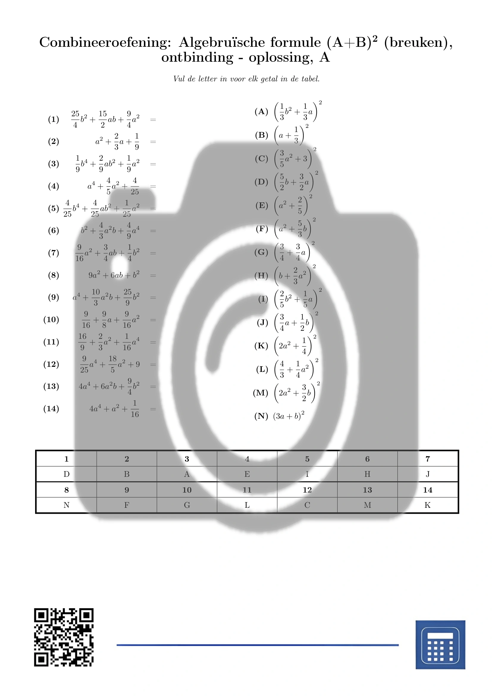 Combineeroefening: Algebruïsche formule (A+B)² (breuken), ontbinding - Afbeelding 3