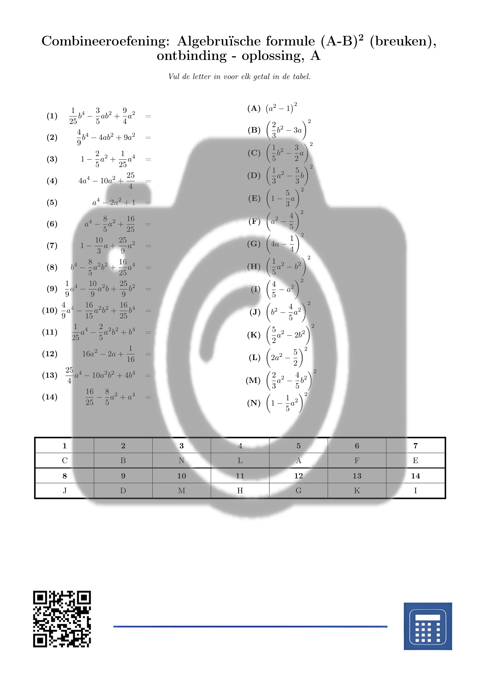 Combineeroefening: Algebruïsche formule (A-B)² (breuken), ontbinding - Afbeelding 3