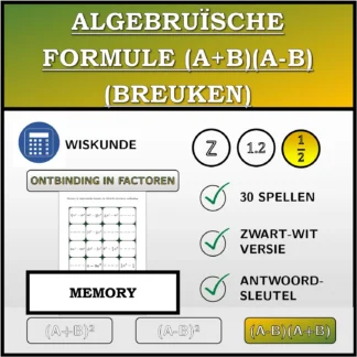 Memory: Algebruïsche formule (A+B)(A-B) (breuken), ontbinding