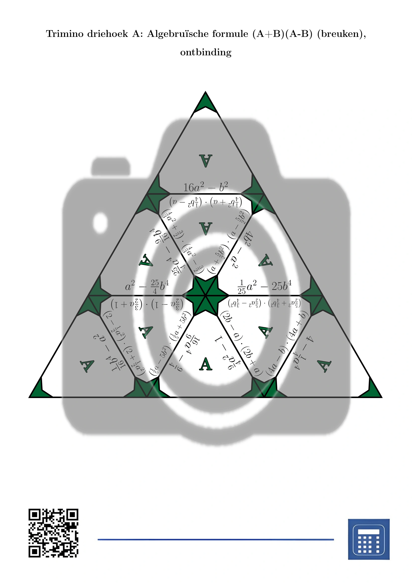 Trimino: Algebruïsche formule (A+B)(A-B) (breuken), ontbinding - Afbeelding 2