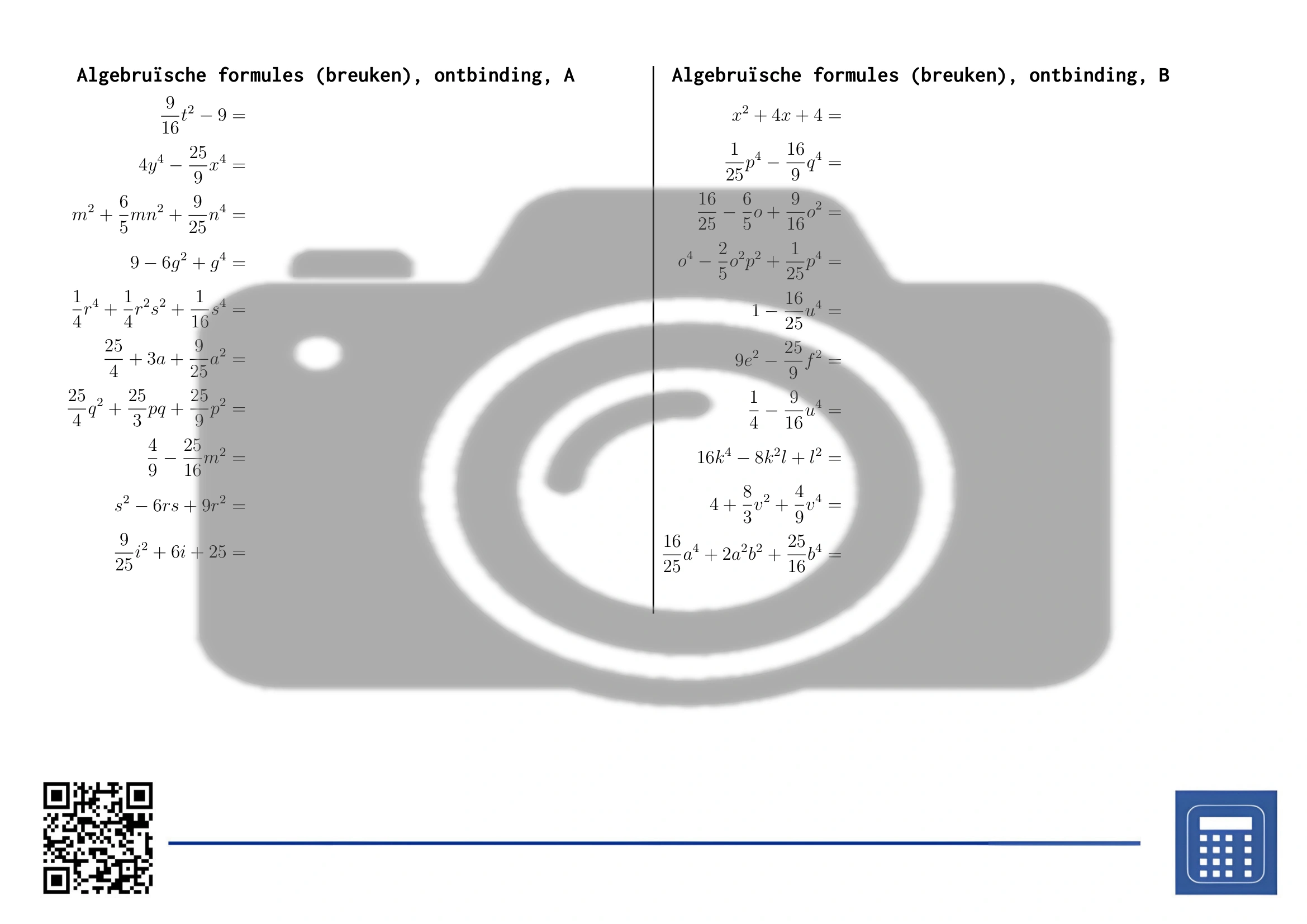 Werkblad: Algebruïsche formules (breuken), ontbinding - Afbeelding 2