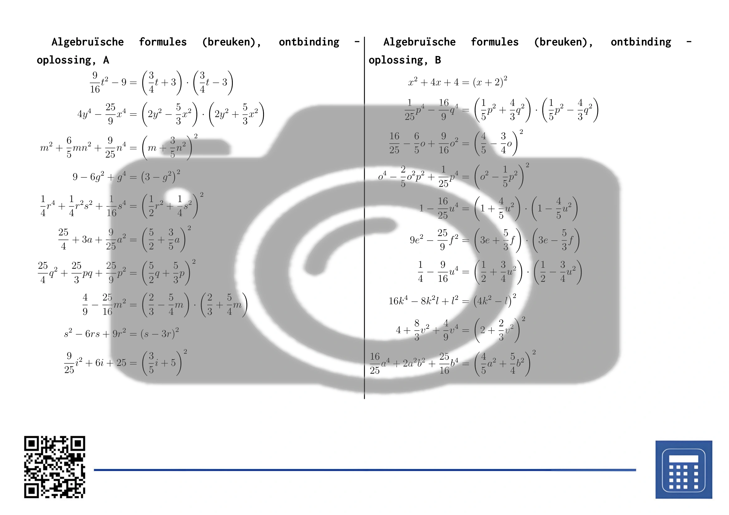 Werkblad: Algebruïsche formules (breuken), ontbinding - Afbeelding 4