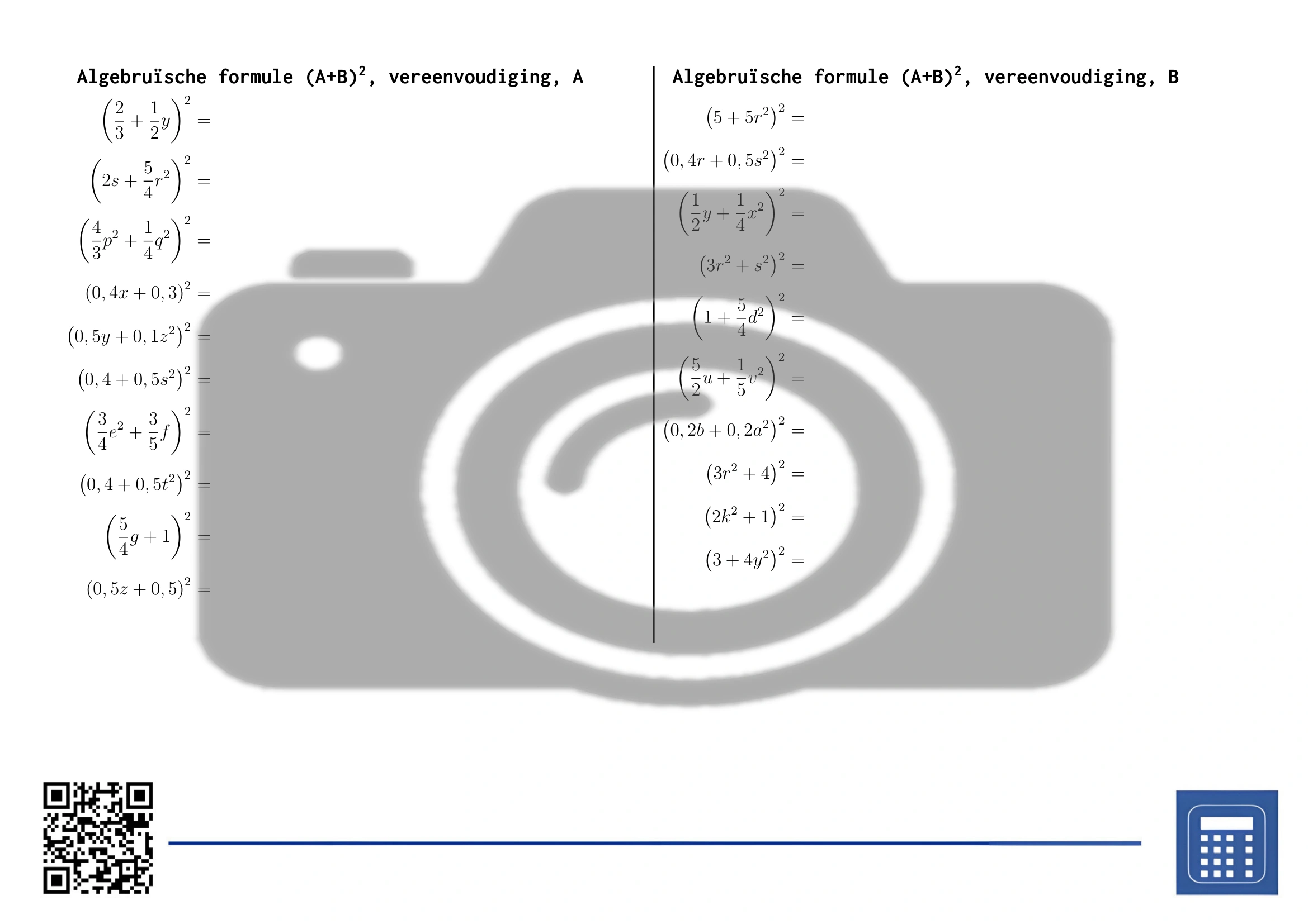 Werkblad: Algebruïsche formule (A+B)², vereenvoudiging - Afbeelding 2