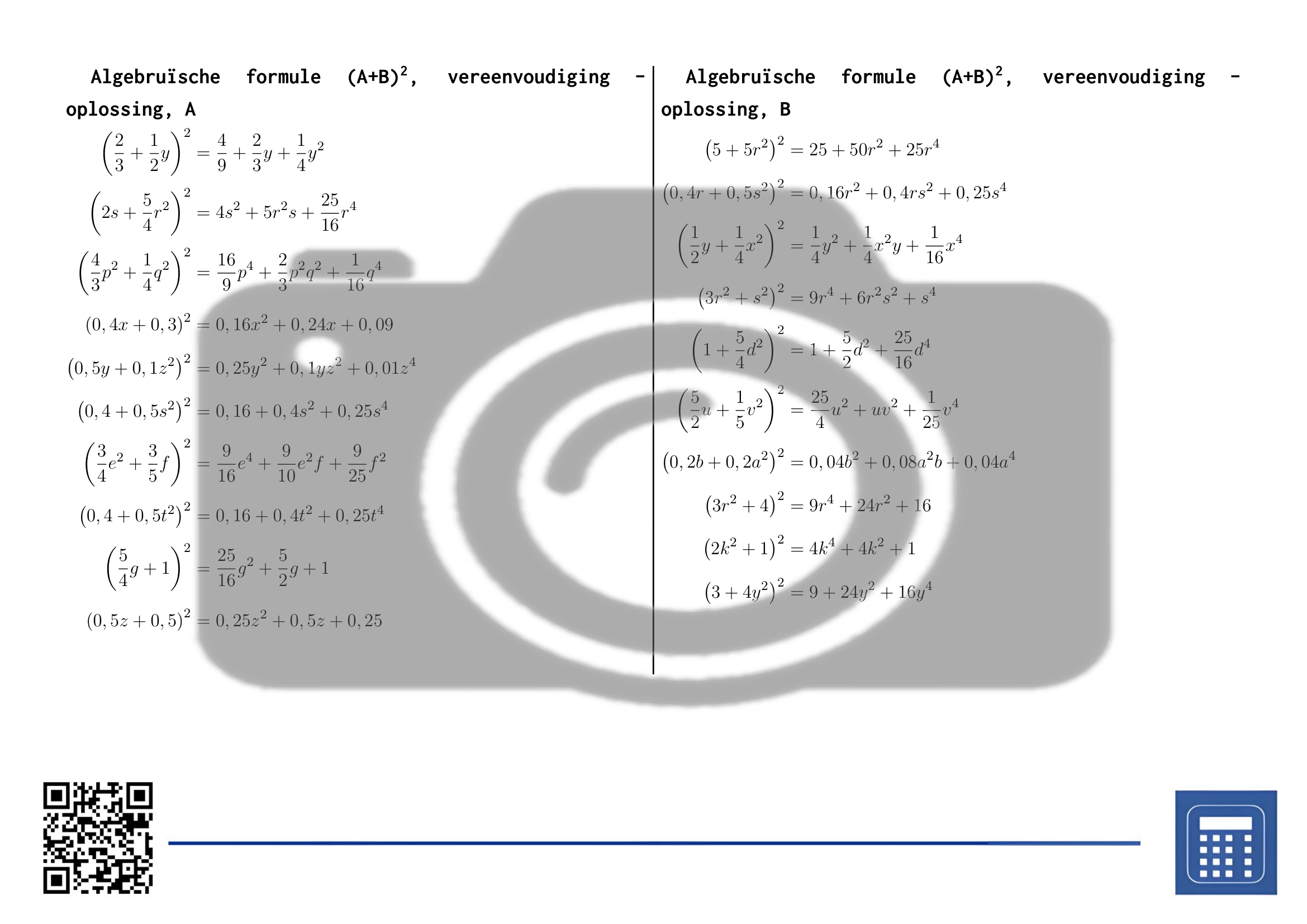 Werkblad: Algebruïsche formule (A+B)², vereenvoudiging - Afbeelding 4