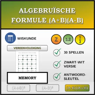 Memory: Algebruïsche formule (A+B)(A-B), vereenvoudiging