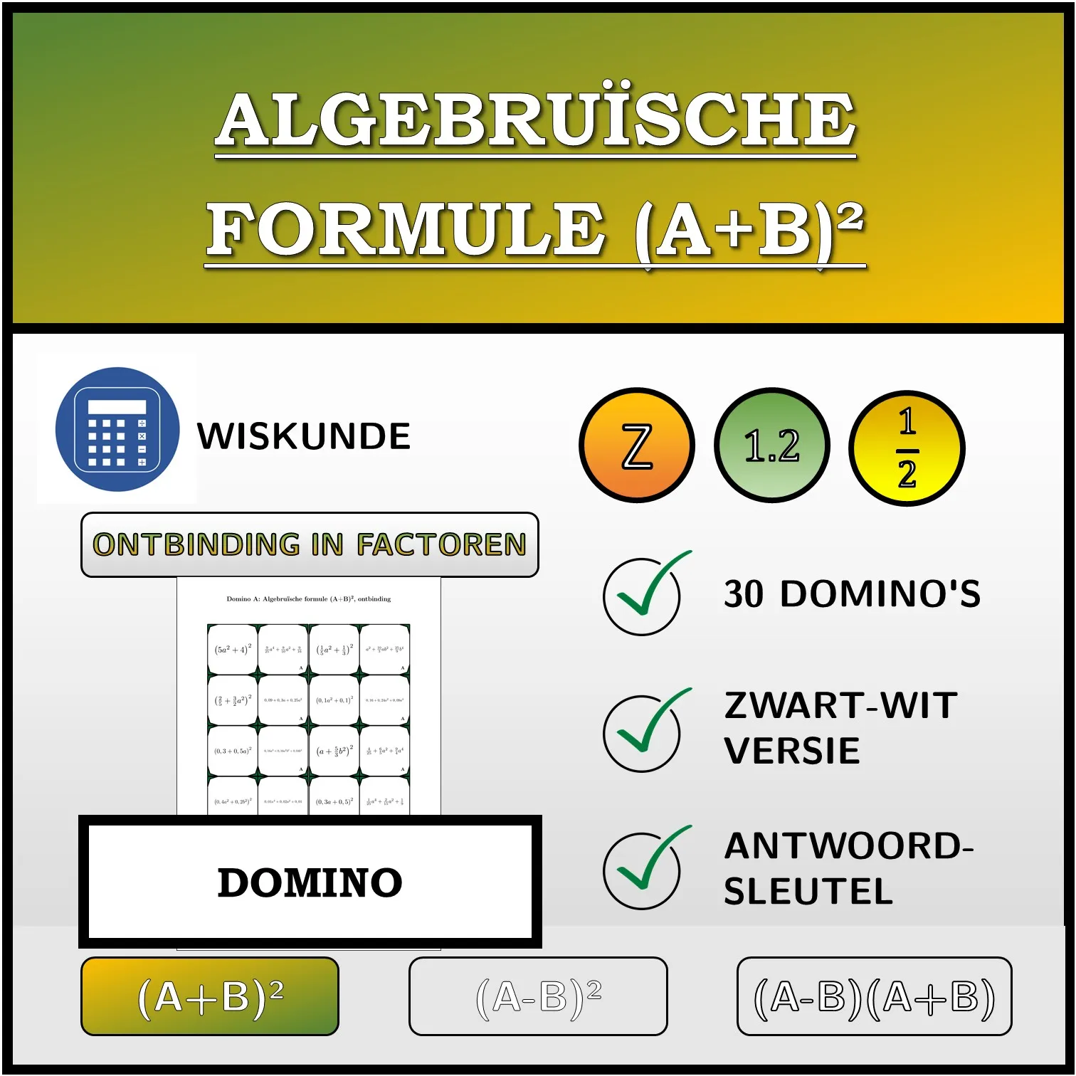 Domino: Algebruïsche formule (A+B)², ontbinding