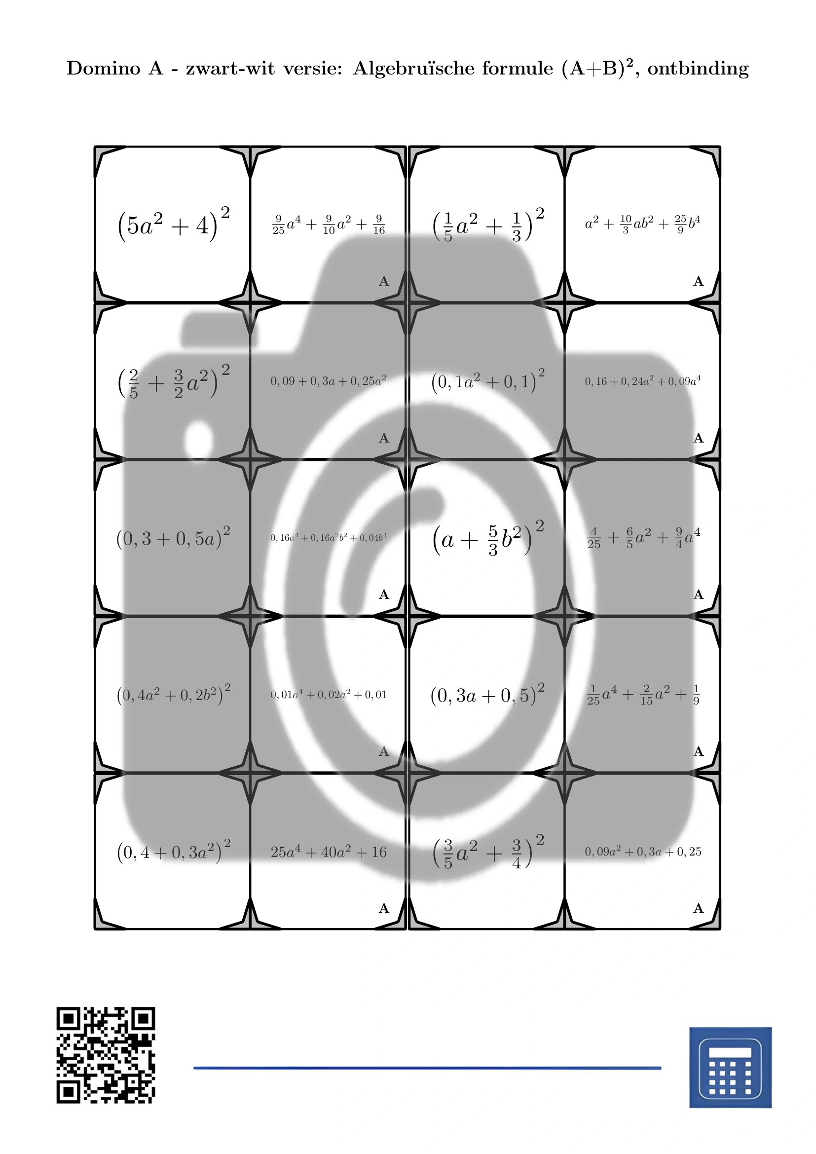 Domino: Algebruïsche formule (A+B)², ontbinding - Afbeelding 3