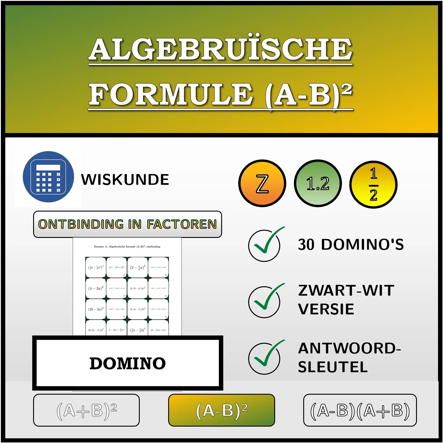 Domino: Algebruïsche formule (A-B)², ontbinding