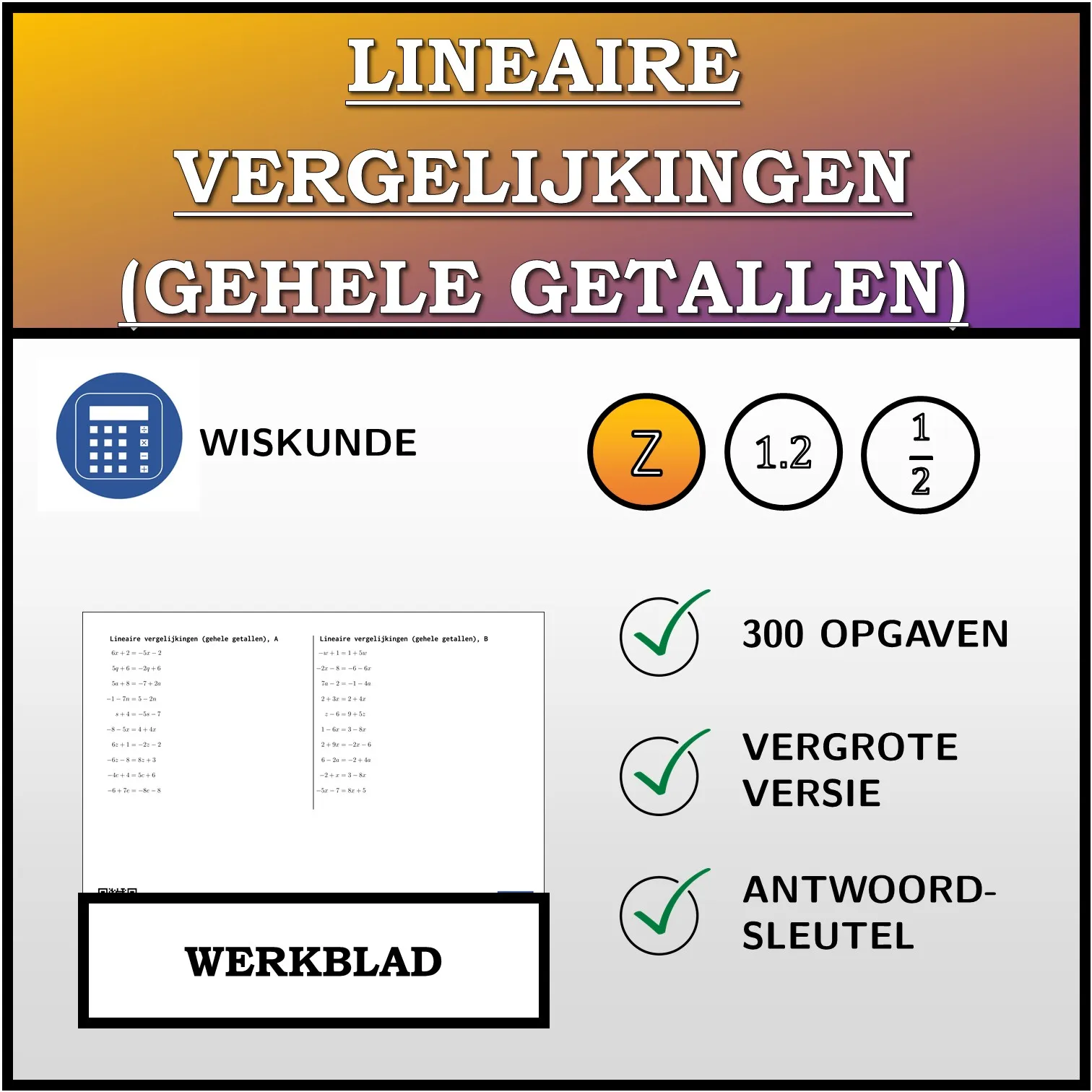 Werkblad: Lineaire vergelijkingen (gehele getallen)
