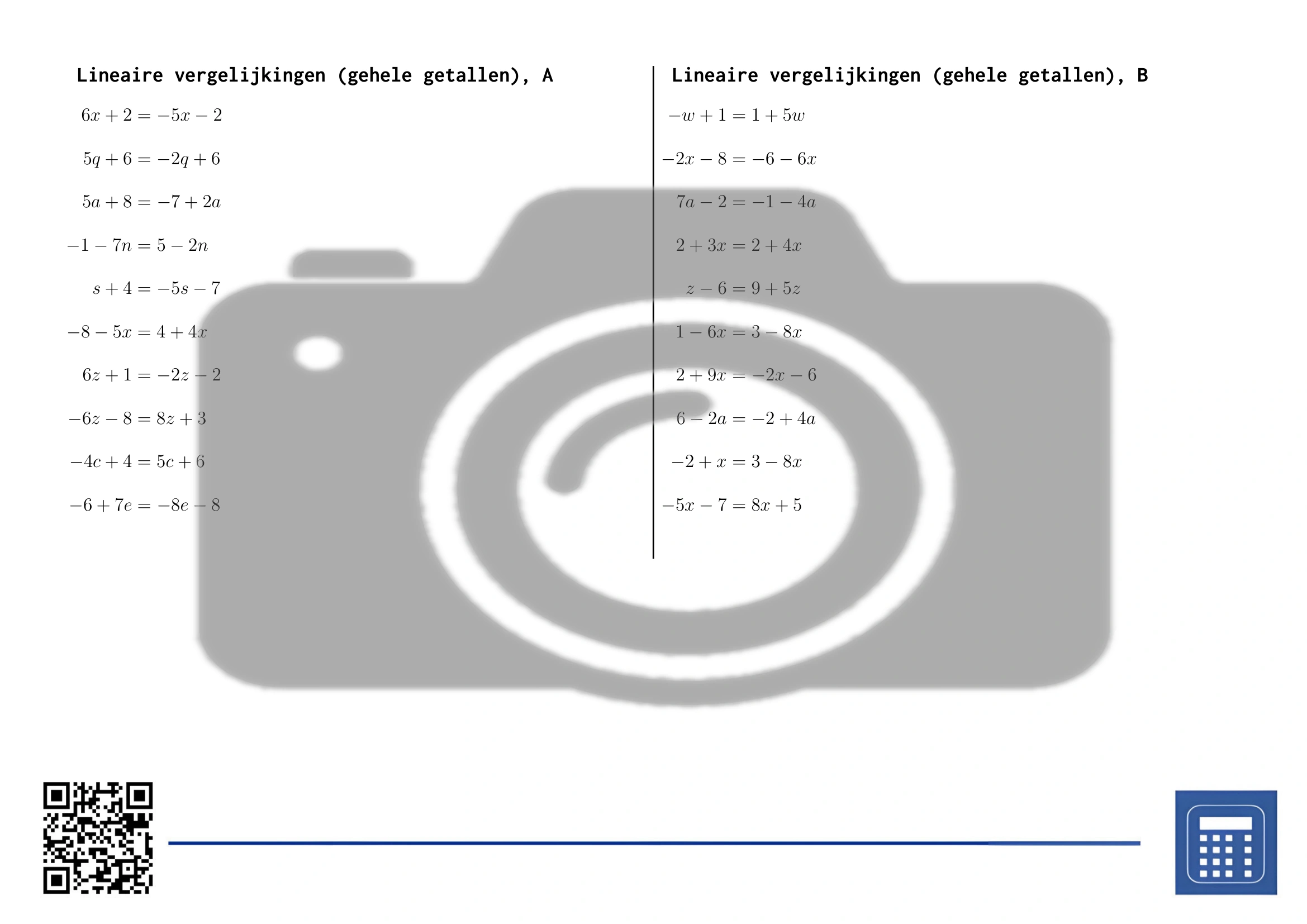 Werkblad: Lineaire vergelijkingen (gehele getallen) - Afbeelding 2