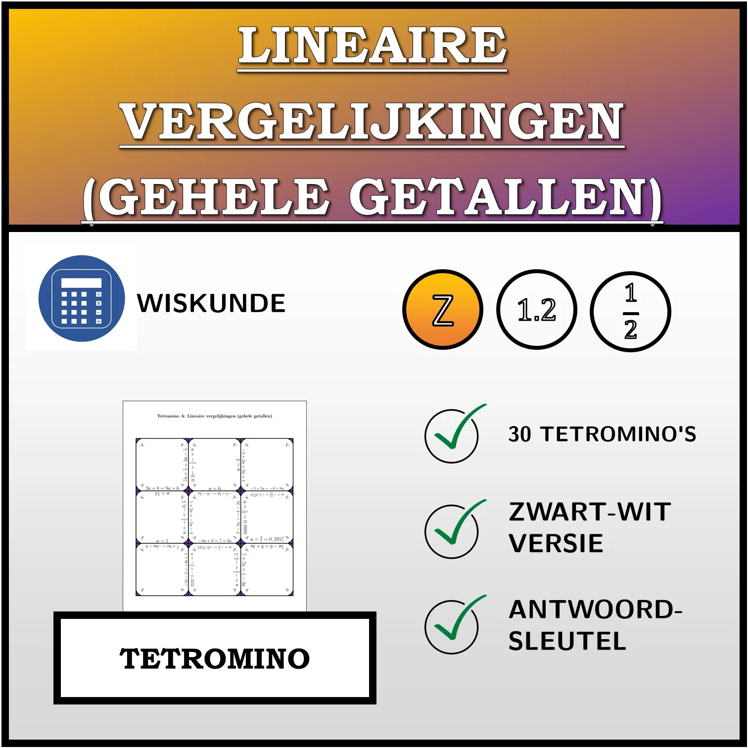 Tetromino: Lineaire vergelijkingen (gehele getallen)