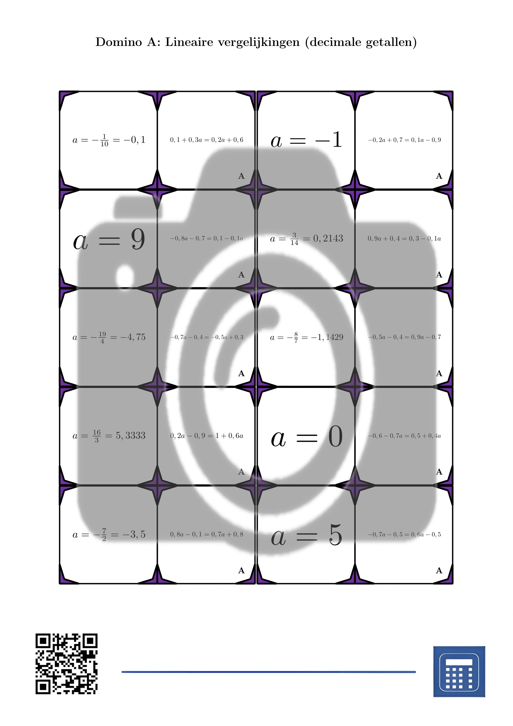 Domino: Lineaire vergelijkingen (decimale getallen) - Afbeelding 2