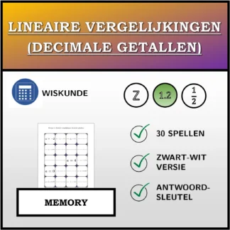 Memory: Lineaire vergelijkingen (decimale getallen)