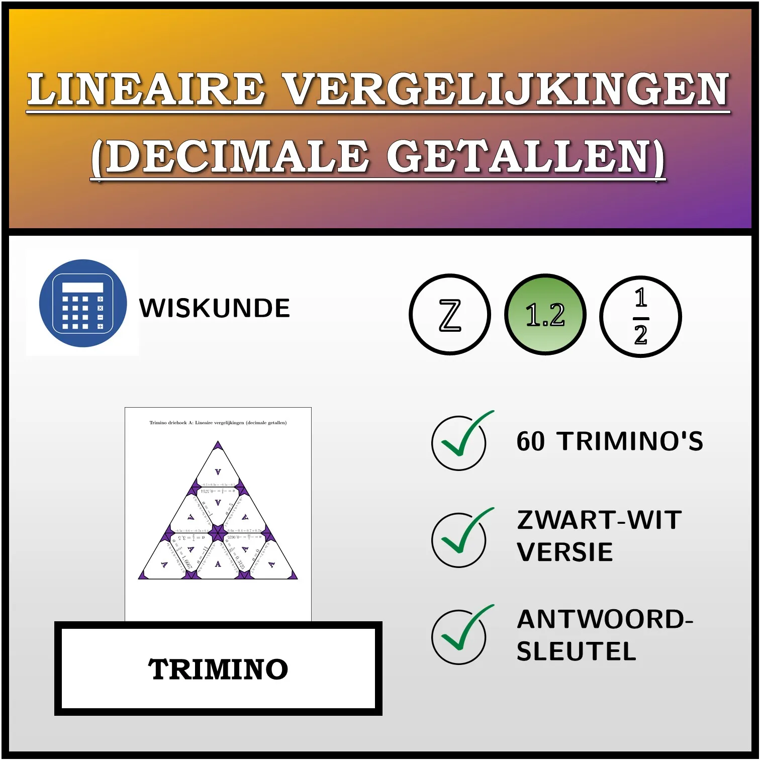Trimino: Lineaire vergelijkingen (decimale getallen)