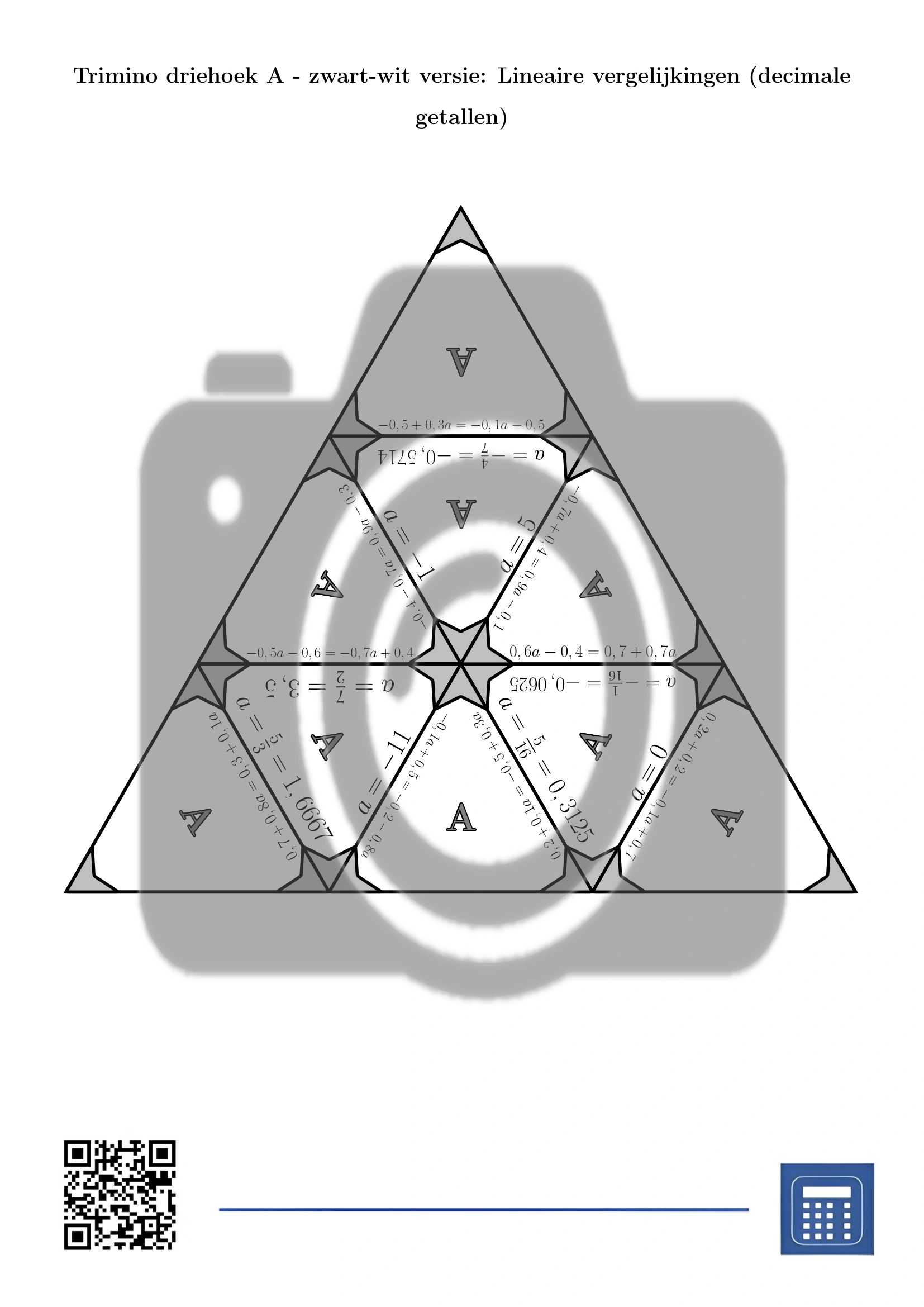 Trimino: Lineaire vergelijkingen (decimale getallen) - Afbeelding 3