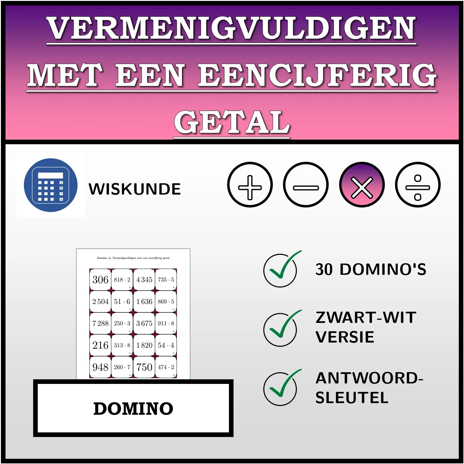 Domino: Vermenigvuldigen met een eencijferig getal