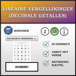 Domino: Lineaire vergelijkingen (decimale getallen), equivalente transformatie (optellen, aftrekken)