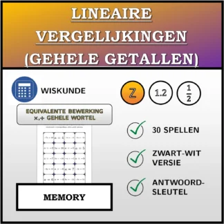 Memory: Lineaire vergelijkingen (gehele getallen), equivalente transformatie (vermenigvuldigen, delen), gehele oplossing