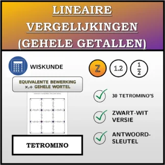 Tetromino: Lineaire vergelijkingen (gehele getallen), equivalente transformatie (vermenigvuldigen, delen), gehele oplossing