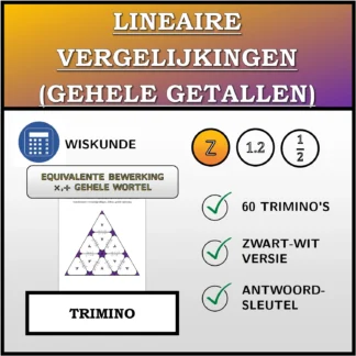 Trimino: Lineaire vergelijkingen (gehele getallen), equivalente transformatie (vermenigvuldigen, delen), gehele oplossing