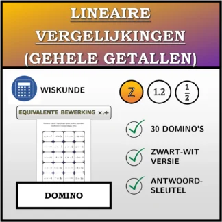Domino: Lineaire vergelijkingen (gehele getallen), equivalente transformatie (vermenigvuldigen, delen)