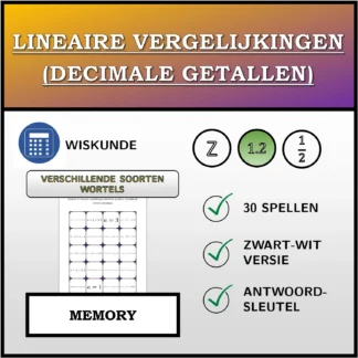 Memory: Lineaire vergelijkingen (decimale getallen), verschillende soorten oplossingen