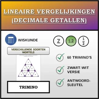Trimino: Lineaire vergelijkingen (decimale getallen), verschillende soorten oplossingen