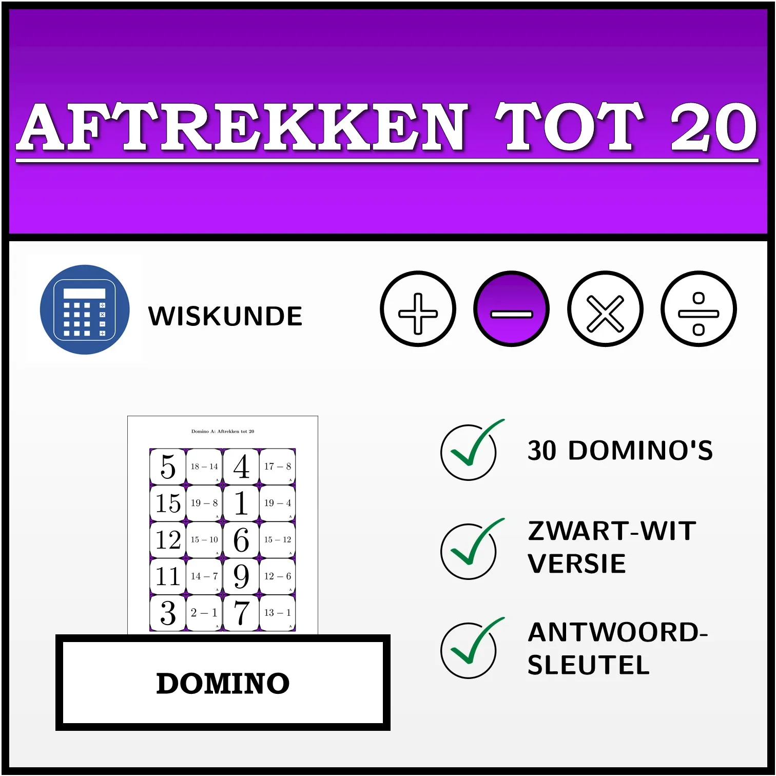 Domino: Aftrekken tot 20
