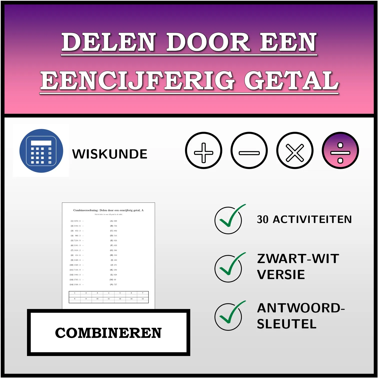 Combineeroefening: Delen door een eencijferig getal