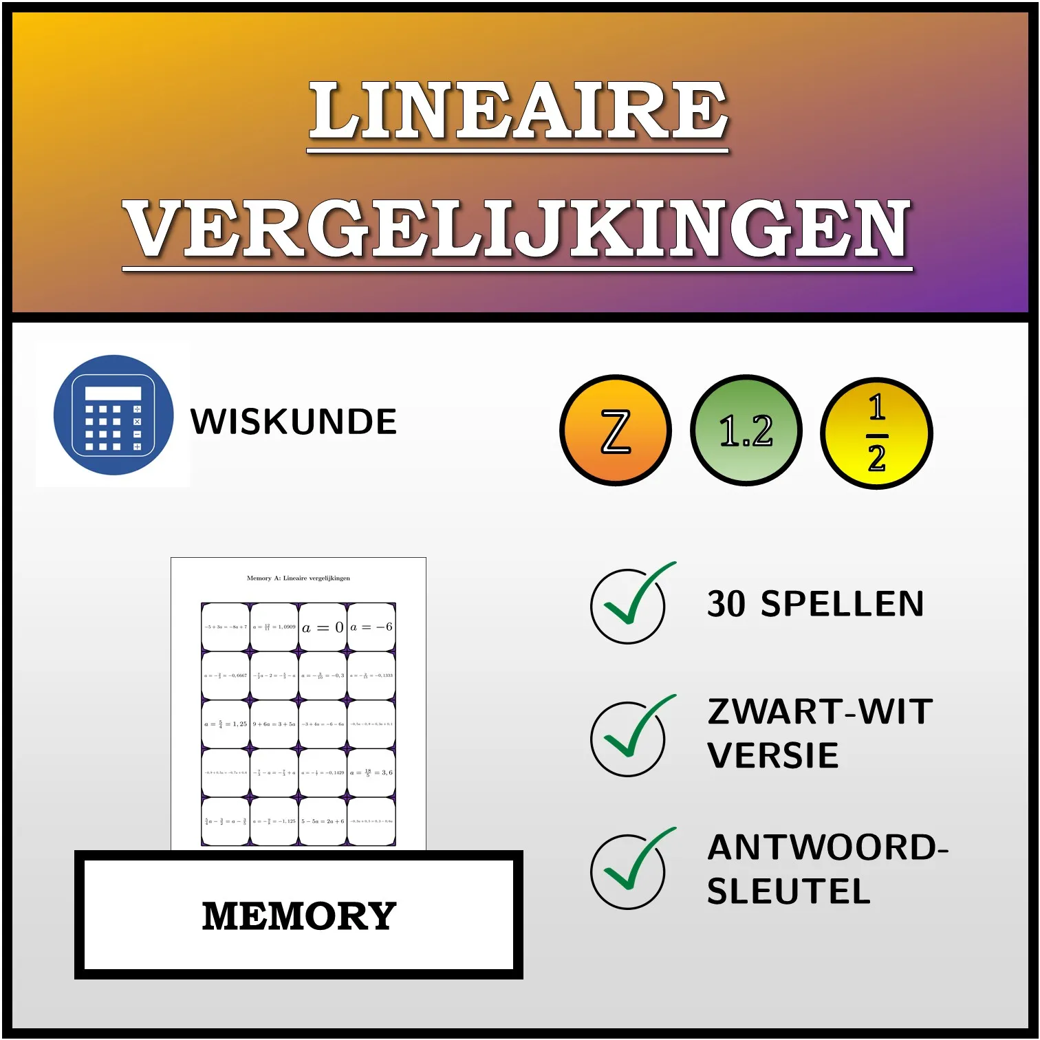 Memory: Lineaire vergelijkingen
