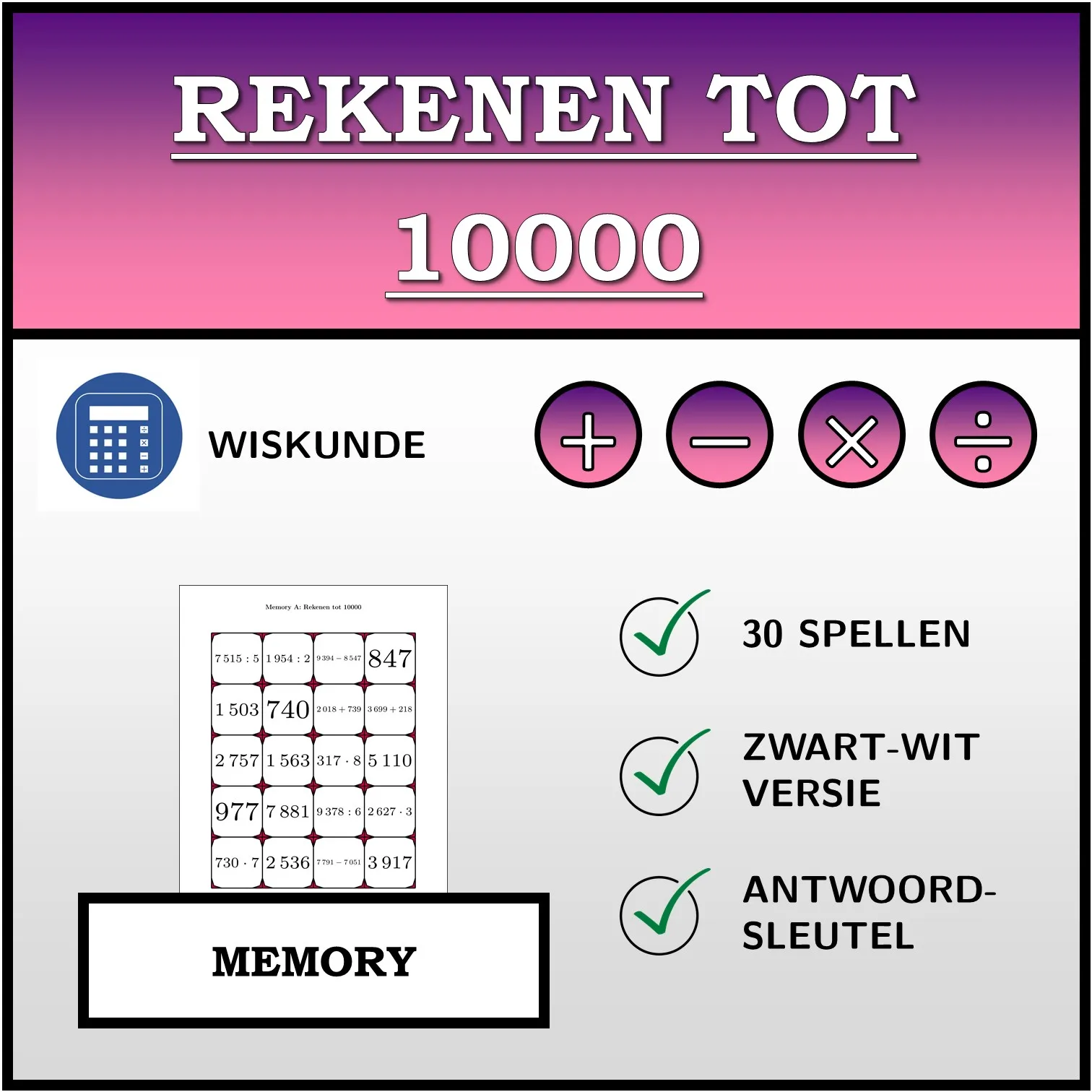 Memory: Rekenen tot 10000