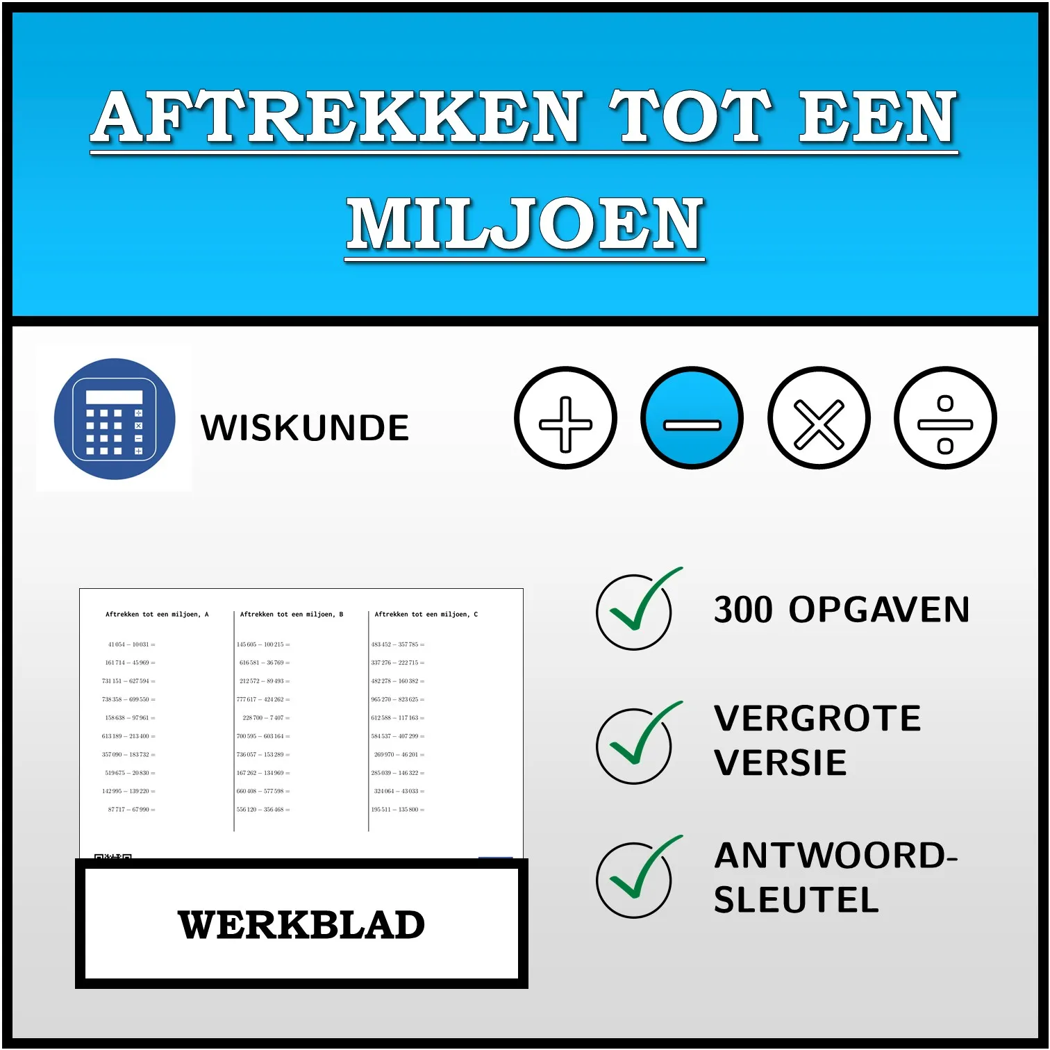 Werkblad: Aftrekken tot een miljoen