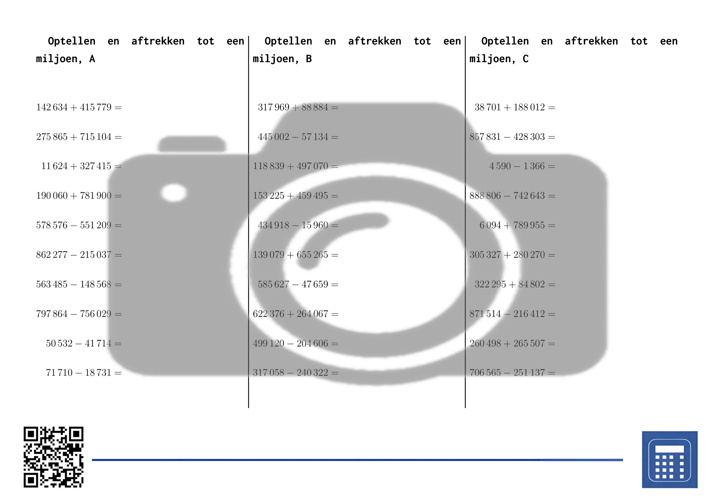 Werkblad: Optellen en aftrekken tot een miljoen - Afbeelding 2