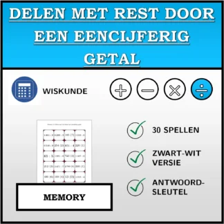 Memory: Delen met rest door een eencijferig getal
