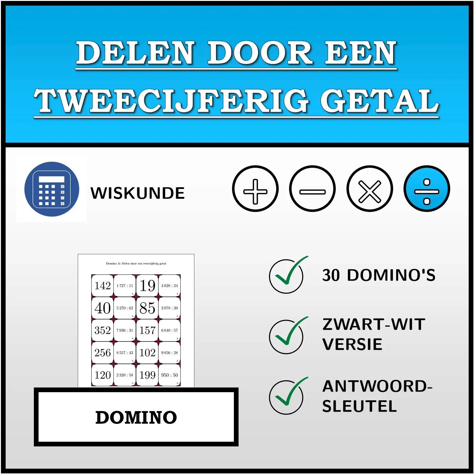 Domino: Delen door een tweecijferig getal