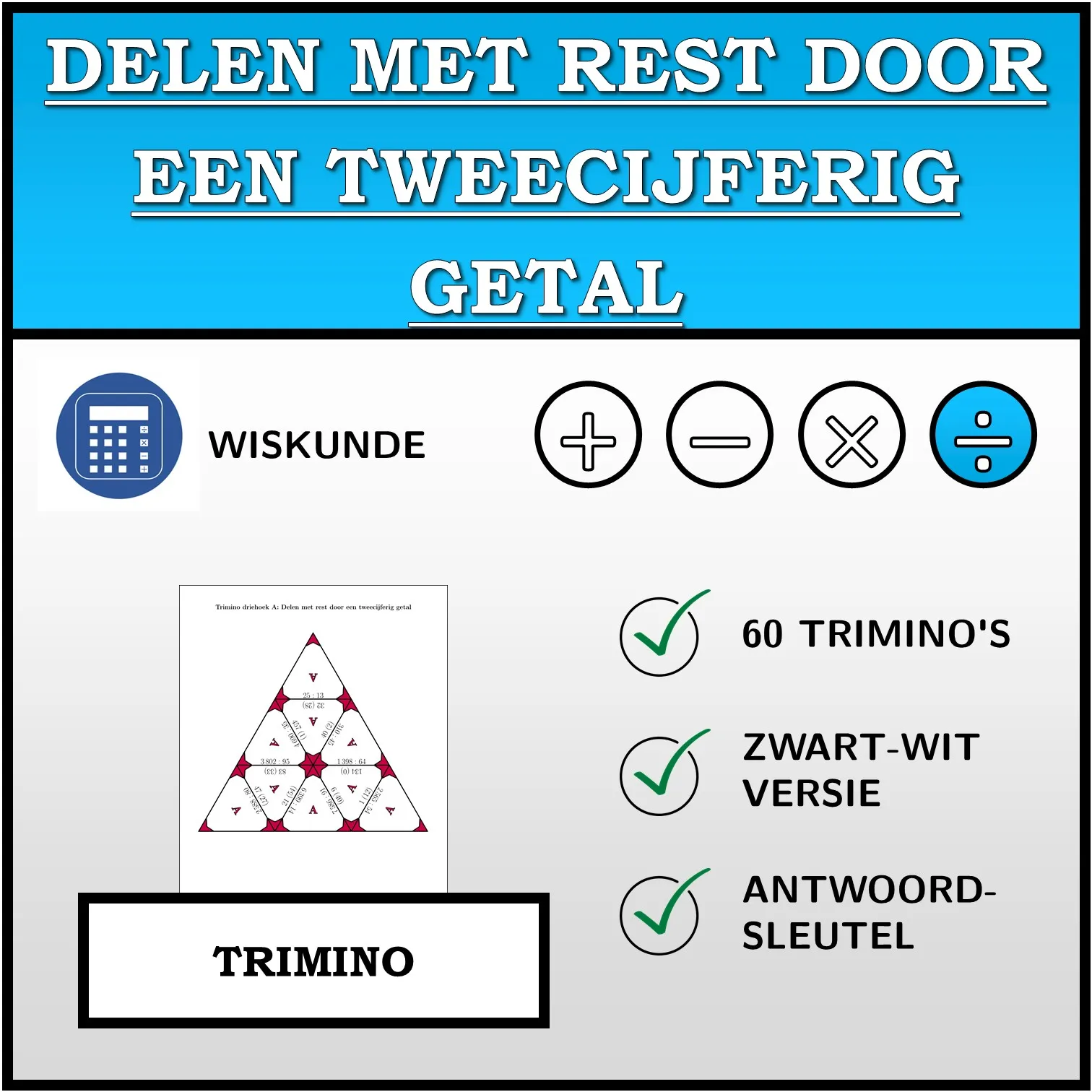 Trimino: Delen met rest door een tweecijferig getal