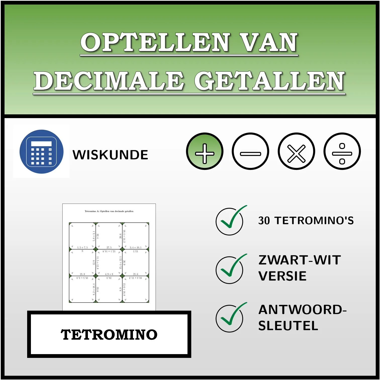 Tetromino: Optellen van decimale getallen