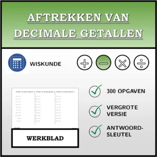 Werkblad: Aftrekken van decimale getallen