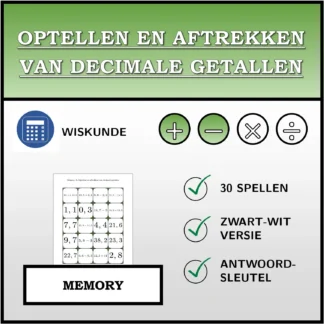 Memory: Optellen en aftrekken van decimale getallen