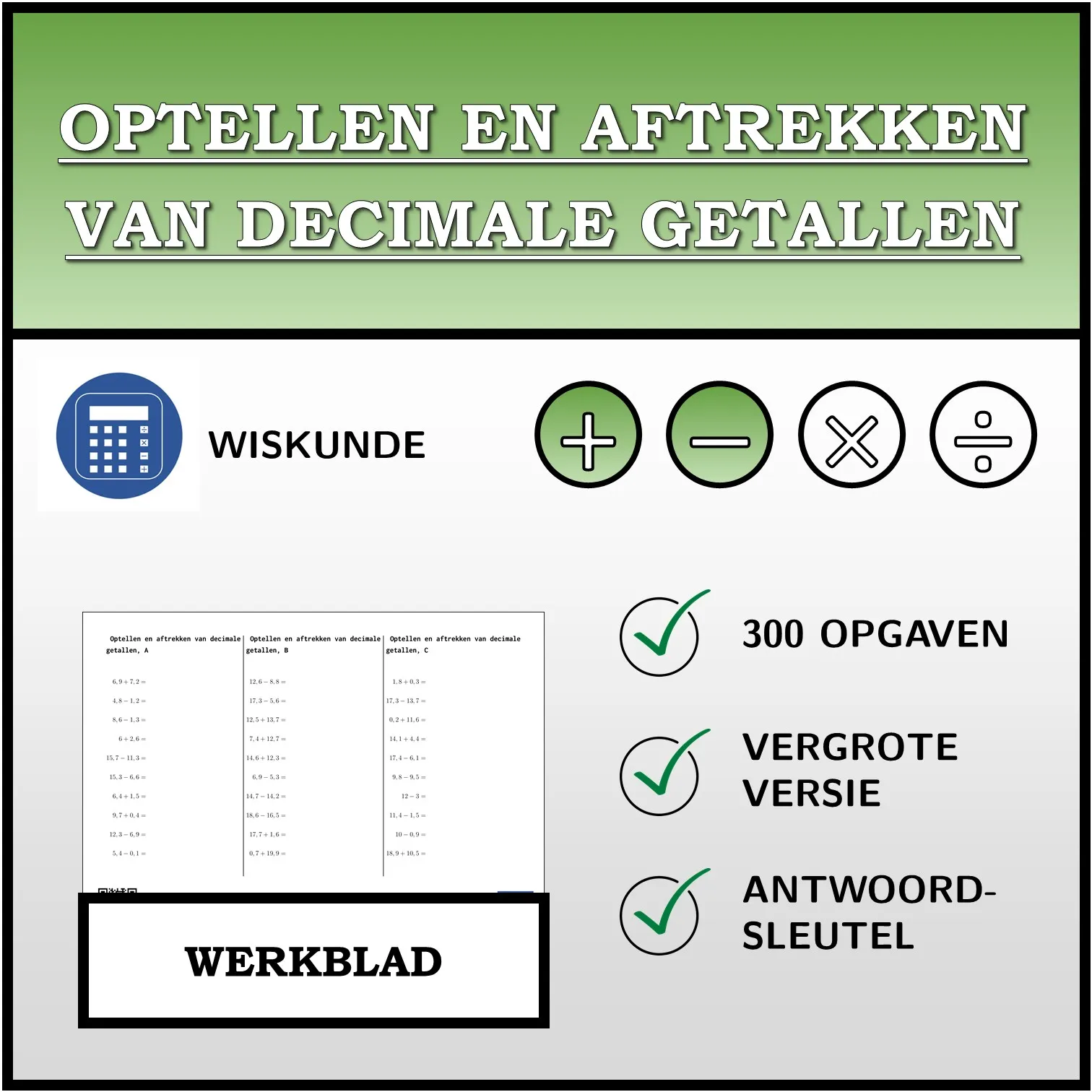 Werkblad: Optellen en aftrekken van decimale getallen