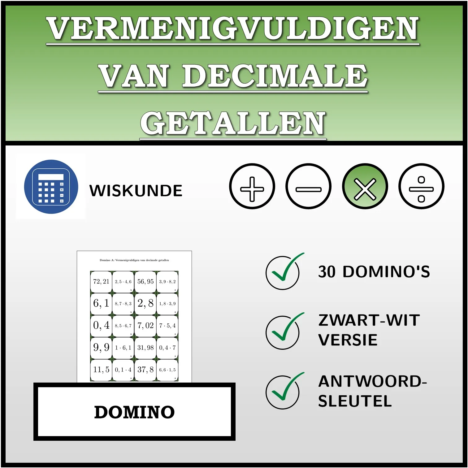 Domino: Vermenigvuldigen van decimale getallen