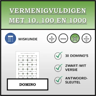Domino: Vermenigvuldigen met 10, 100 en 1000