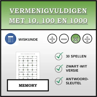 Memory: Vermenigvuldigen met 10, 100 en 1000