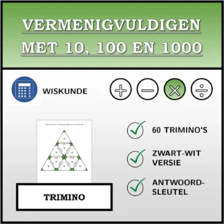 Trimino: Vermenigvuldigen met 10, 100 en 1000